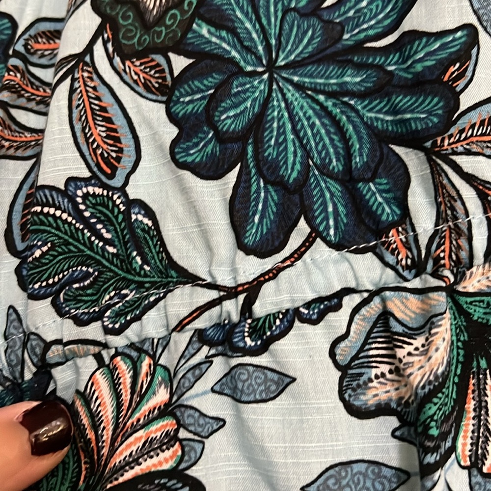 A.N.A Turquoise/Blue/Coral Floral Blend Sleeveless Babydoll Top, Large, EUC. - Picture 6 of 8